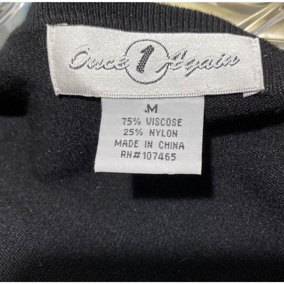 Black cardigan sweater lace applique pearl beadwork embellishment dressy size M - Picture 3 of 10